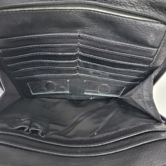 Genuine Leather Black Shoulder Bag | Multi Pocket Crossbody Purse - Picture 6 of 15